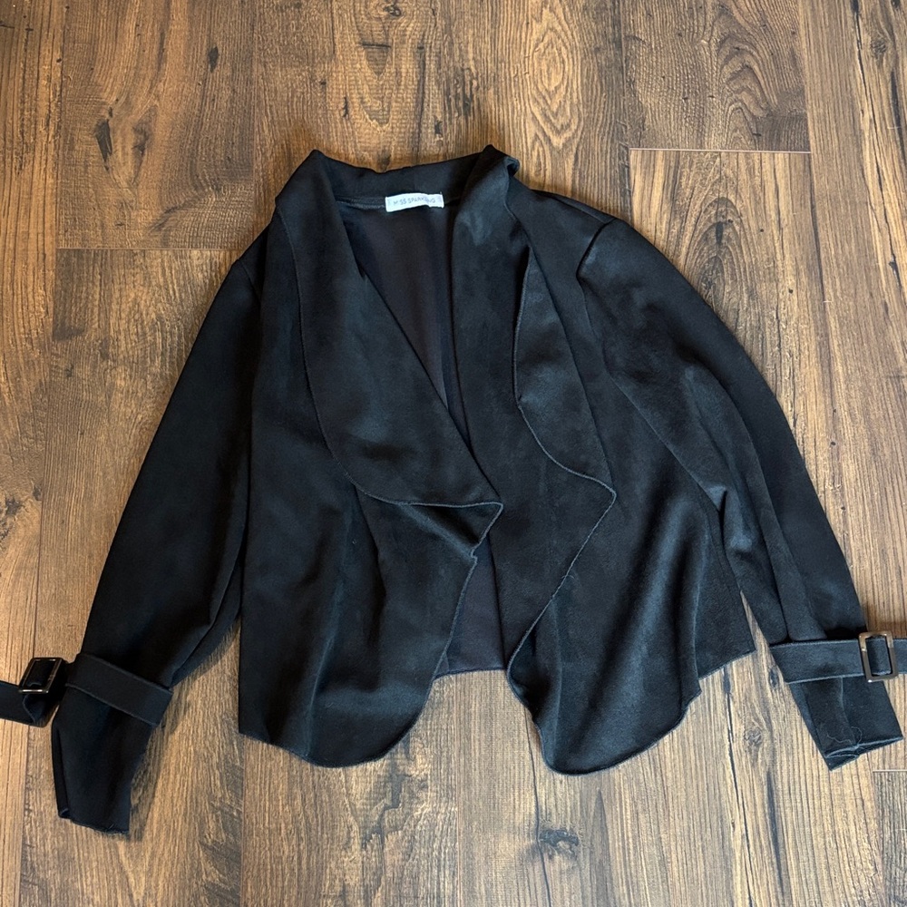 Black Draped Open-Front Blazer